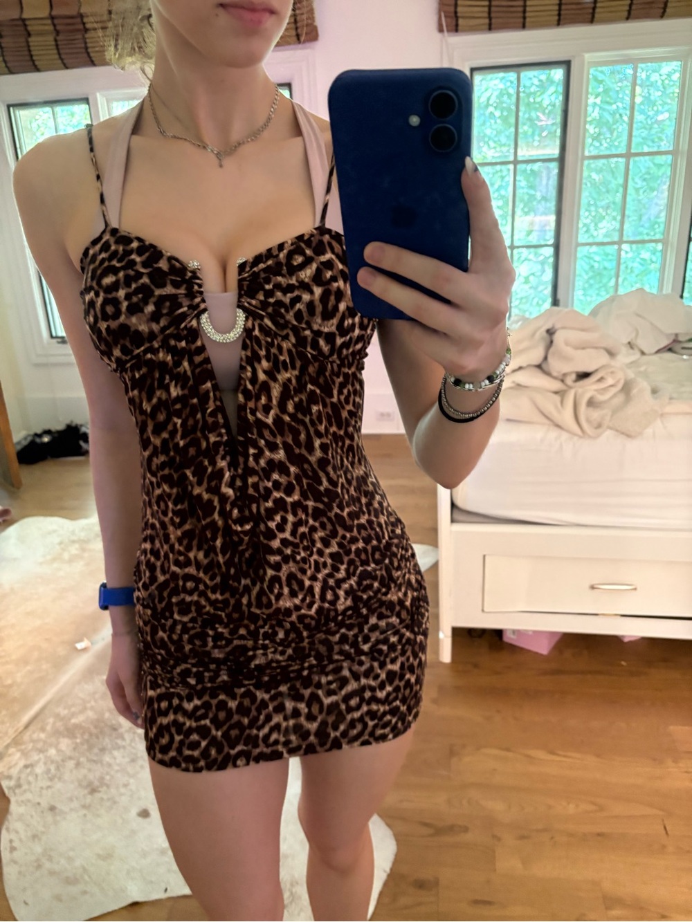 Leopard Print Mini Dress in Brown